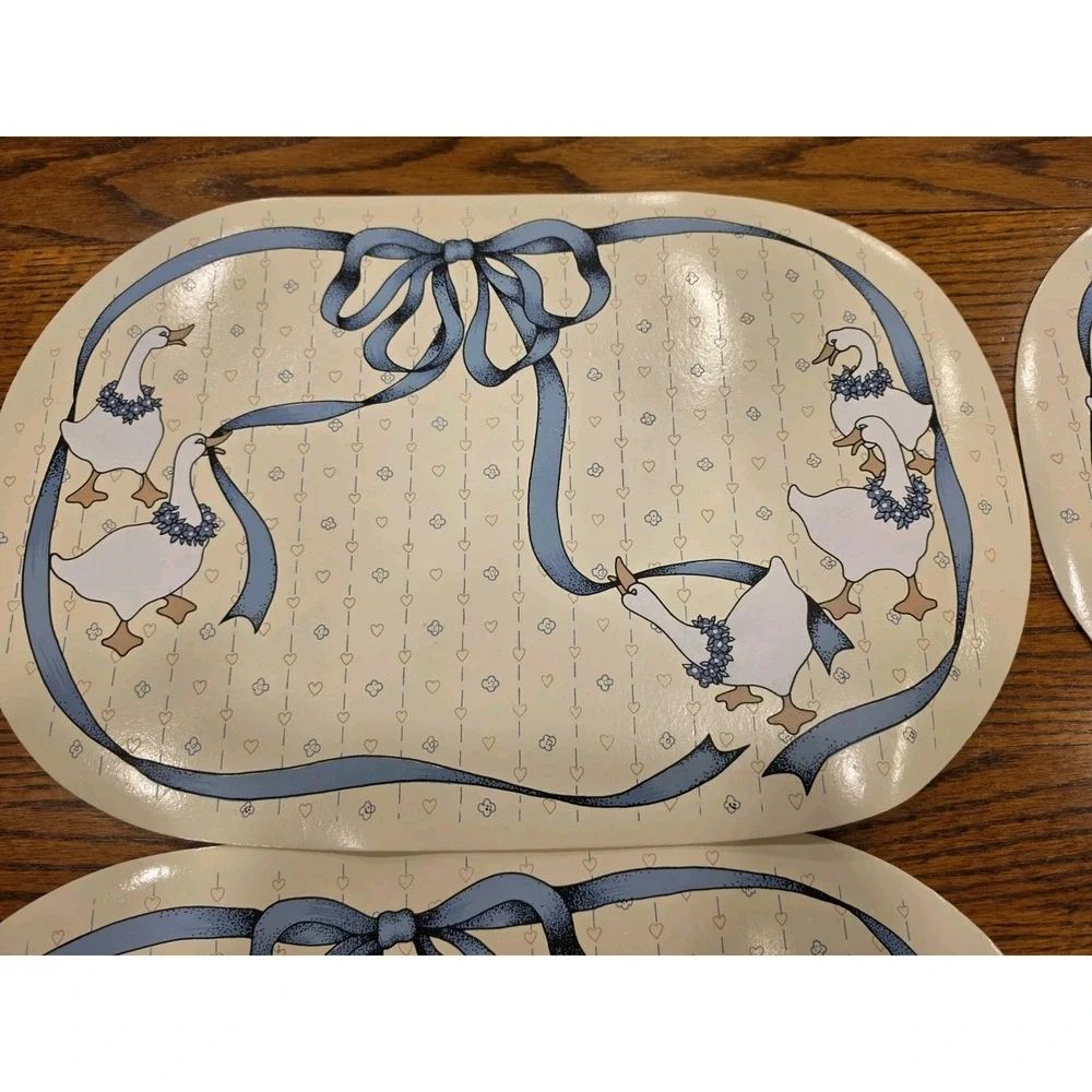 4 Vintage Vinyl Placemats Coasters Goose Geese Country Farmhouse 90s Cottagecore